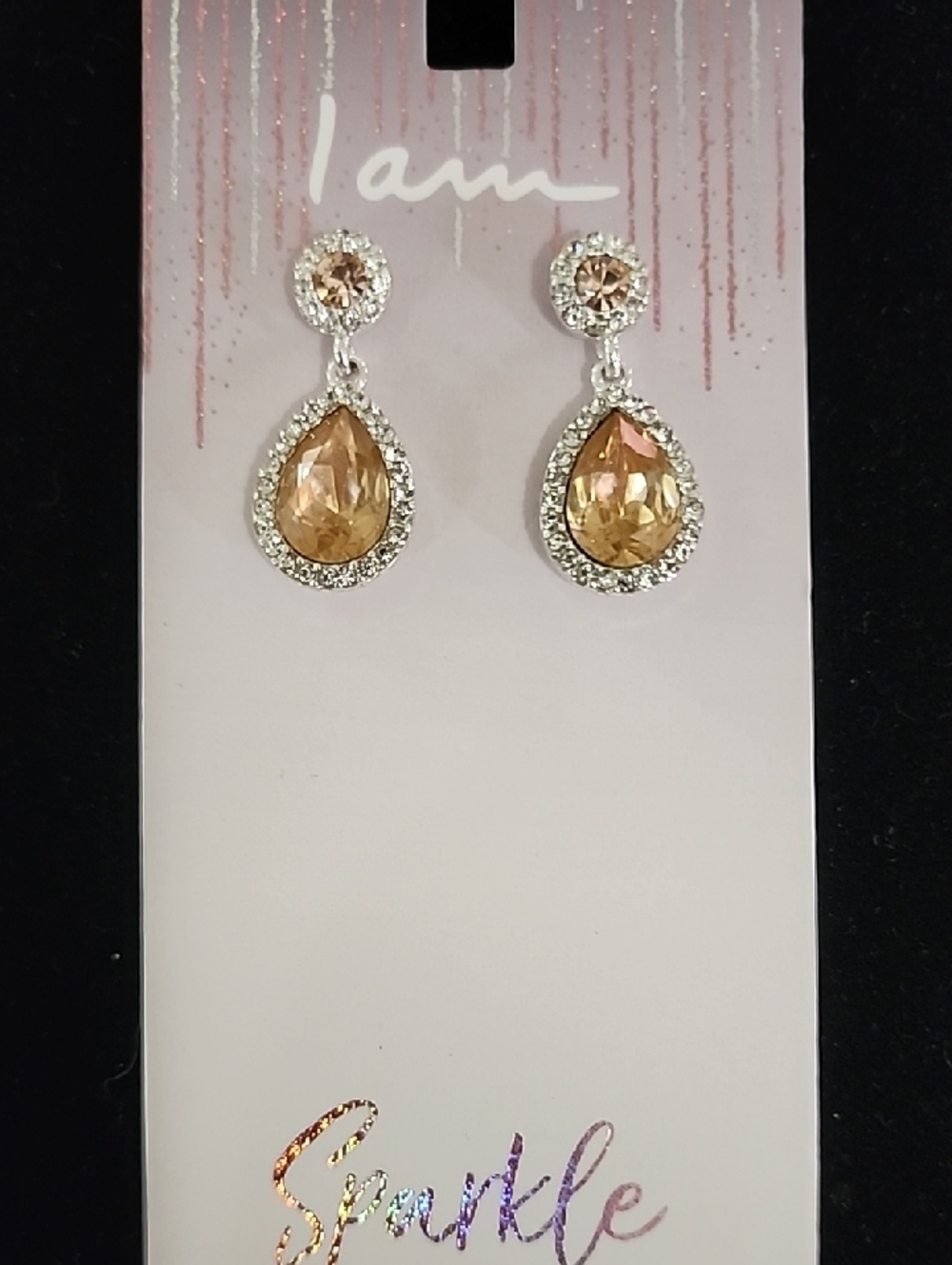I Am Sparkle Gold Teardrop Drop Earrings